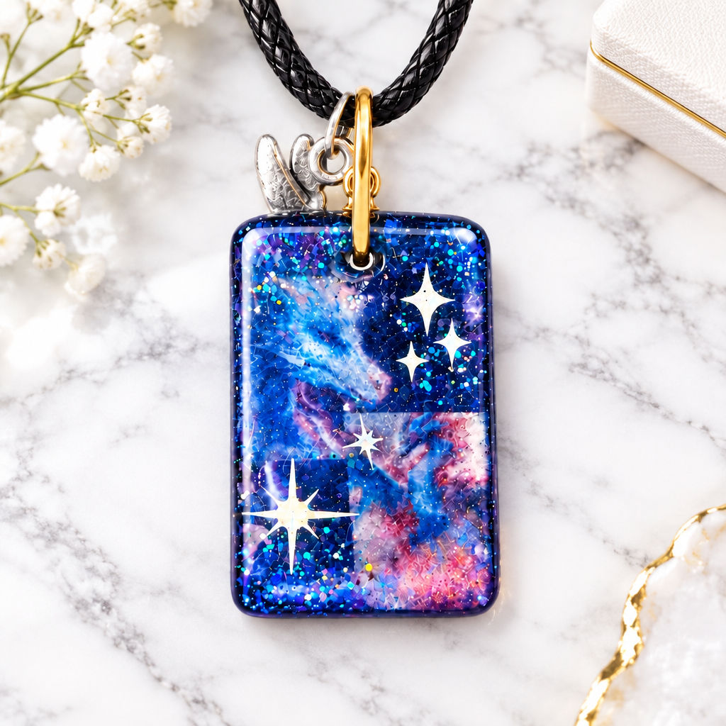 Collier Pendentif Galaxie en Résine Fait Main