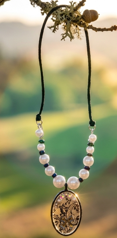 Collier Pendentif Ovale Gothique en Résine Fait Main