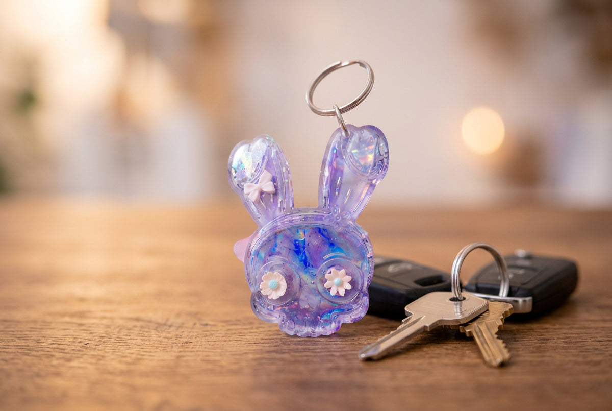 Porte-clef bunny résine avec perles et autocollants – cadeau personnalisé Québec