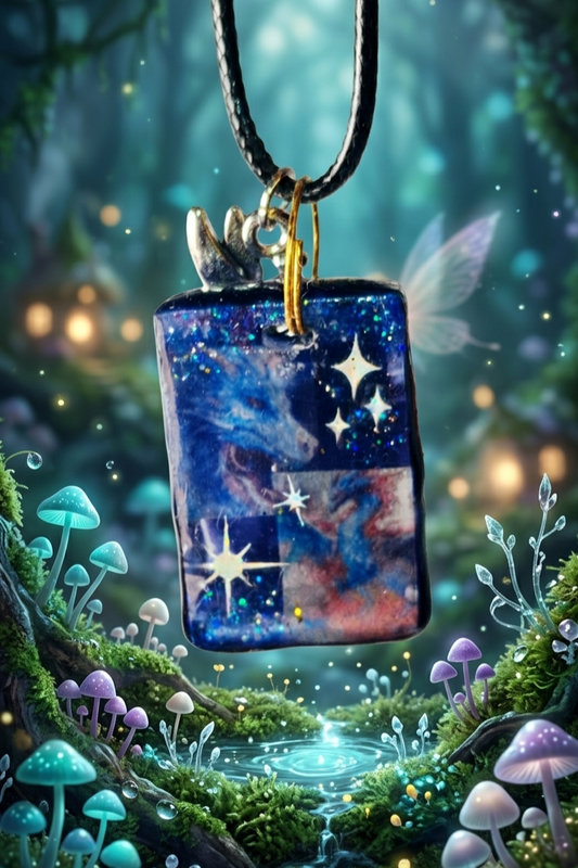 Collier Pendentif Galaxie en Résine Fait Main
