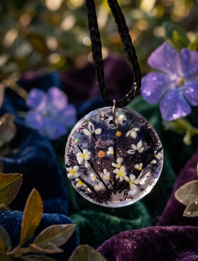 Collier Love – Motif Fleurs en Résine